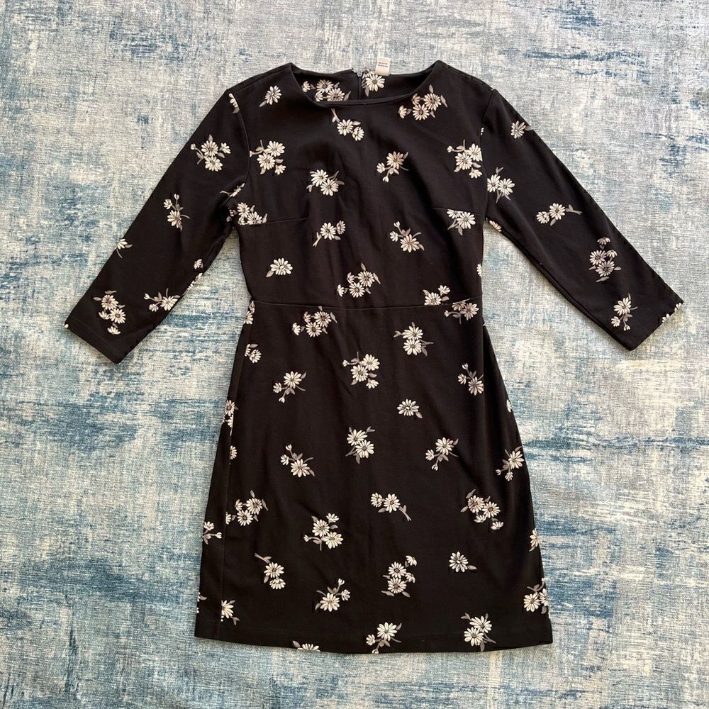 Old Navy Black White Gray Long Sleeve Floral Print Dress Size Small